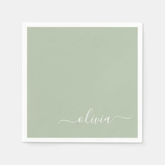 Sage Green Minimalistisch Modern Monogram Elegant Serviette (Vorderseite)