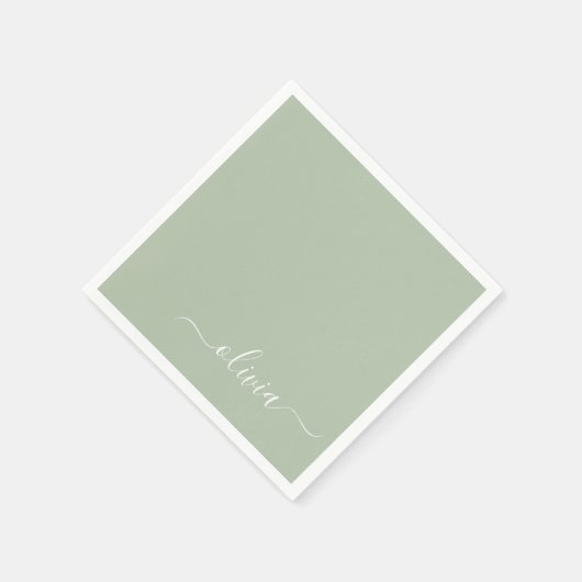 Sage Green Minimalistisch Modern Monogram Elegant Serviette (Ecke)