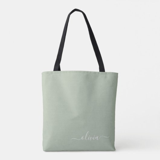 Sage Green Minimalistisch Modern Monogram Elegant Tasche (Rückseite)