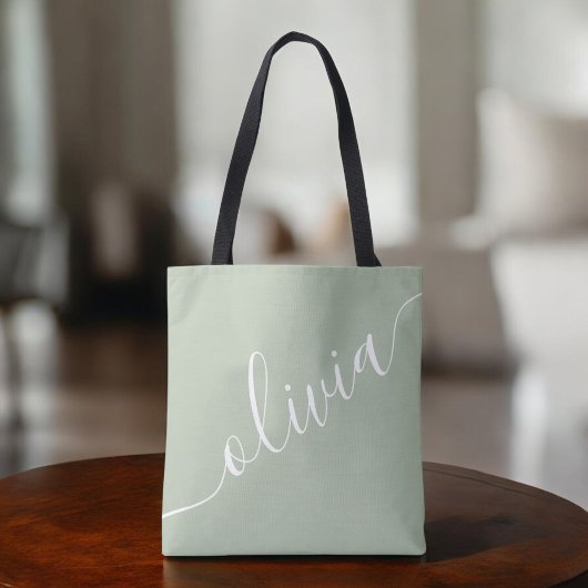 Sage Green Minimalistisch Modern Monogram Elegant Tasche