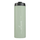 Sage Green Minimalistisch Modern Monogram Elegant Thermosbecher (Vorderseite)