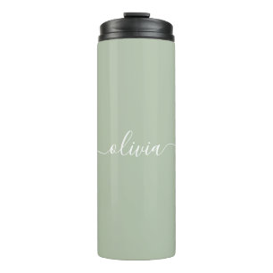 Sage Green Minimalistisch Modern Monogram Elegant Thermosbecher