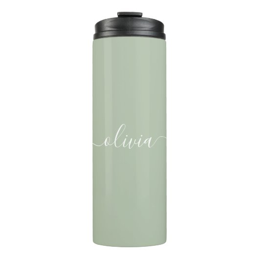 Sage Green Minimalistisch Modern Monogram Elegant Thermosbecher (Vorderseite)