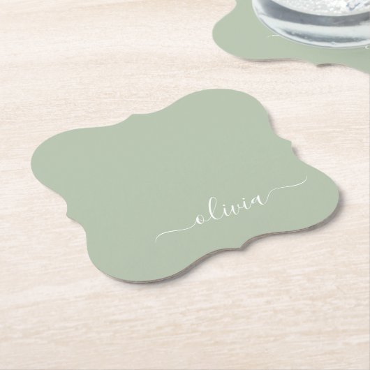 Sage Green Minimalistisch Modern Monogram Elegant Untersetzer (angewinkelt)