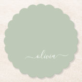 Sage Green Minimalistisch Modern Monogram Elegant Untersetzer (Vorderseite)