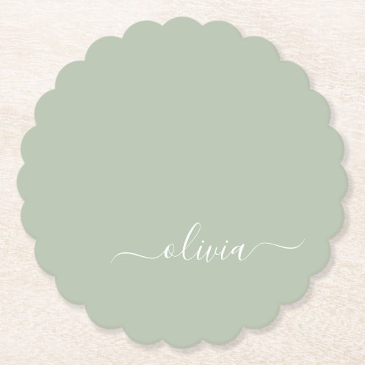 Sage Green Minimalistisch Modern Monogram Elegant Untersetzer (Vorderseite)