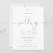 Sage Green Minimalistisch Modern Script Wedding Einladung (Vorderseite)