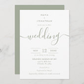 Sage Green Minimalistisch Modern Script Wedding Einladung (Vorne/Hinten)