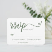 Sage Green Minimalistisch Modern Script Wedding RSVP Karte (Stehend Vorderseite)