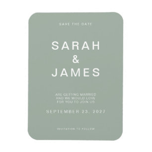 Sage Green Minimalistisch Modern Wedding Save the  Magnet