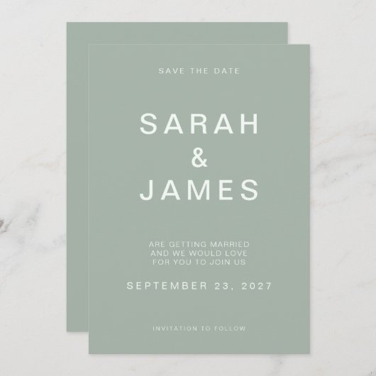 Sage Green Minimalistisch Modern Wedding Save the Save The Date (Vorne/Hinten)