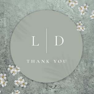 Sage Green Minimalistisch Monogram Gastgeschenk Ho Runder Aufkleber