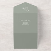 Sage Green Minimalistisch Monogram QR Code Wedding All In One Einladung (Außenbereich)