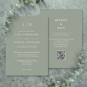 Sage Green Minimalistisch Monogram QR Code Wedding Einladung