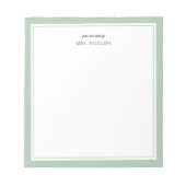 Sage Green Minimalistisch Monogram Teacher Gift Notizblock (Vorderseite)