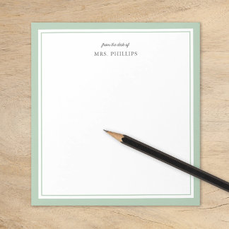 Sage Green Minimalistisch Monogram Teacher Gift Notizblock