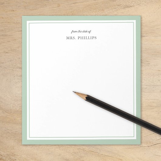 Sage Green Minimalistisch Monogram Teacher Gift Notizblock