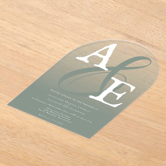 Sage Green Minimalistisch Monogram Wedding Acryleinladungen (Ablage )