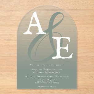Sage Green Minimalistisch Monogram Wedding Acryleinladungen
