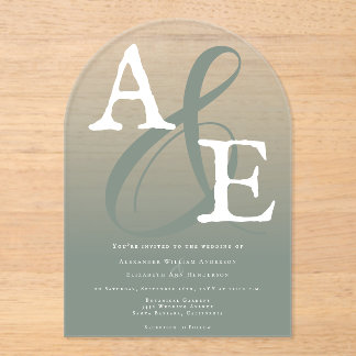 Sage Green Minimalistisch Monogram Wedding Acryleinladungen