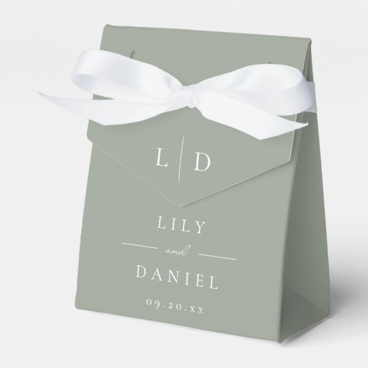 Sage Green Minimalistisch Monogram Wedding Geschenkschachtel (Vorderseite)