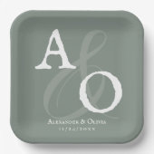 Sage Green Minimalistisch Monogram Wedding Pappteller (Vorderseite)