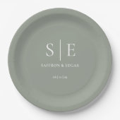Sage Green Minimalistisch Monogram Wedding Pappteller (Vorderseite)