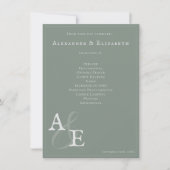 Sage Green Minimalistisch Monogram Wedding Program (Vorderseite)