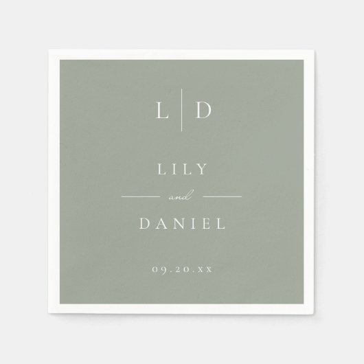 Sage Green Minimalistisch Monogram Wedding Serviette (Vorderseite)