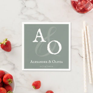 Sage Green Minimalistisch Monogram Wedding Serviette
