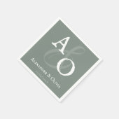 Sage Green Minimalistisch Monogram Wedding Serviette (Ecke)