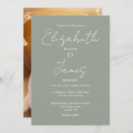 Sage Green Minimalistisch Script Foto Hochzeit Einladung