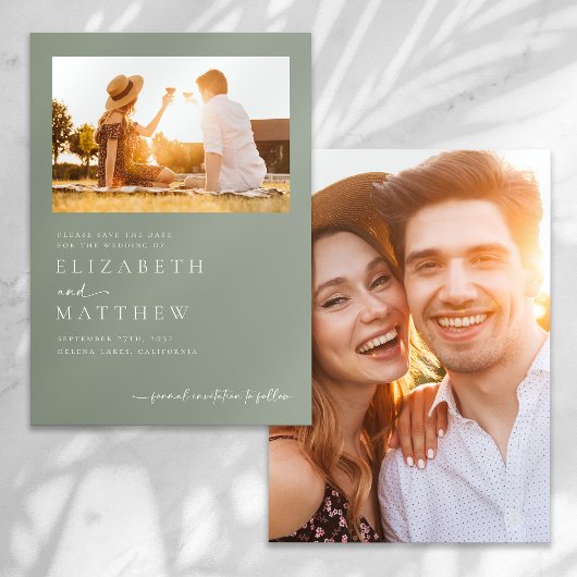 Sage Green Minimalistisch Script Foto Hochzeit Save The Date