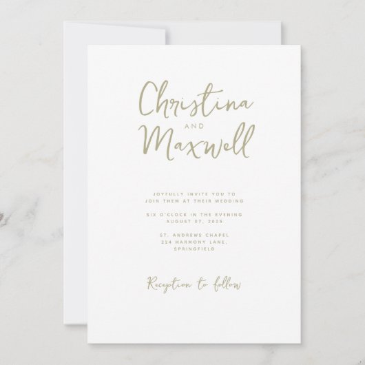 Sage Green Minimalistisch Script Hochzeitseinladun Einladung (Vorderseite)