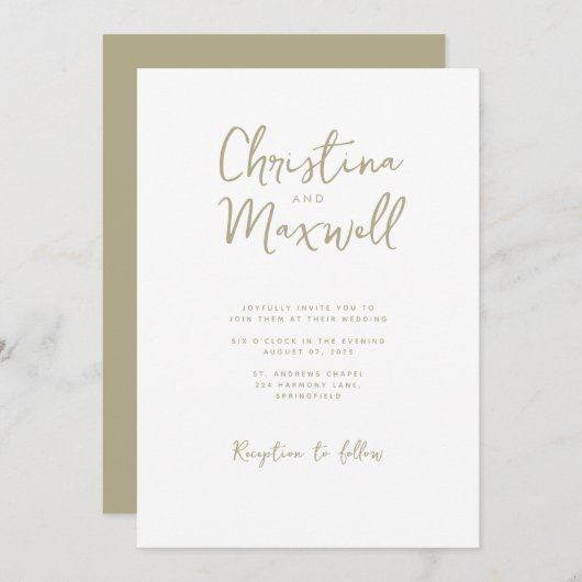 Sage Green Minimalistisch Script Hochzeitseinladun Einladung (Vorne/Hinten)