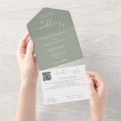 Sage Green Minimalistisch Script QR Code Hochzeit All In One Einladung (Abreißen)