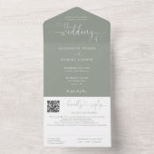 Sage Green Minimalistisch Script QR Code Hochzeit All In One Einladung (Innen Boden)