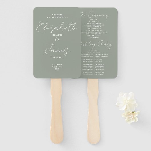 Sage Green Minimalistisch Script Wedding Fächer (Vorne und Hinten)