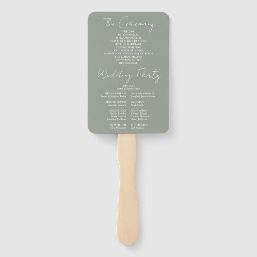Sage Green Minimalistisch Script Wedding Fächer (Rückseite)
