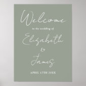Sage Green Minimalistisch Script Wedding Willkomme Poster (Vorne)