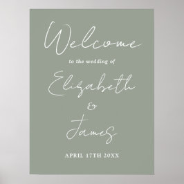 Sage Green Minimalistisch Script Wedding Willkomme Poster