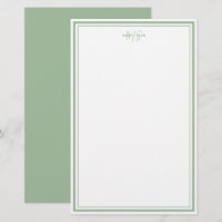 Sage Green Minimalistisch Simple Monogram Two Bord