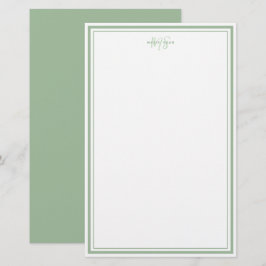 Sage Green Minimalistisch Simple Monogram Two Bord Briefpapier