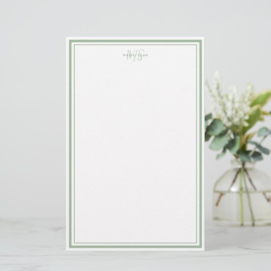 Sage Green Minimalistisch Simple Monogram Two Bord Briefpapier (Stehend Vorderseite)