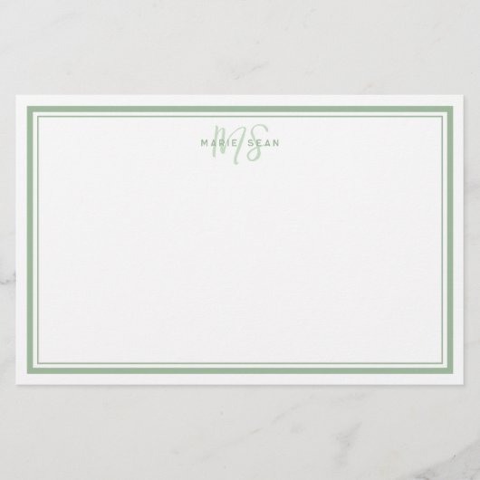 Sage Green Minimalistisch Simple Monogram Two Bord Briefpapier (Vorderseite)
