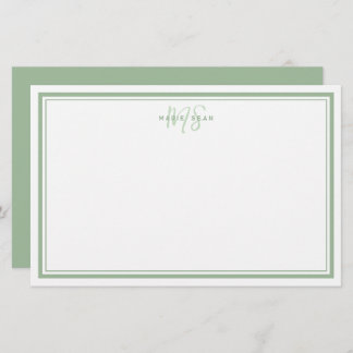 Sage Green Minimalistisch Simple Monogram Two Bord Briefpapier