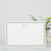 Sage Green Minimalistisch Simple Monogram Two Bord Briefpapier (Stehend Vorderseite)