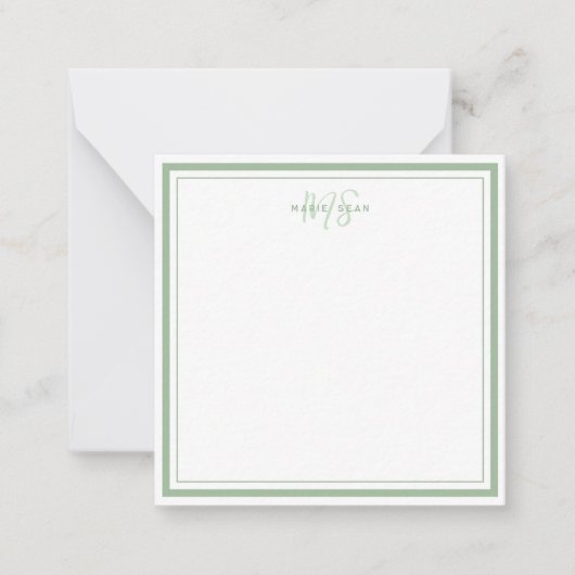 Sage Green Minimalistisch Simple Monogram Two Bord Mitteilungskarte (Vorderseite)