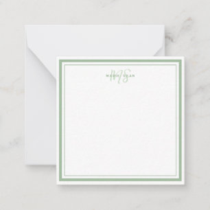 Sage Green Minimalistisch Simple Monogram Two Bord Mitteilungskarte