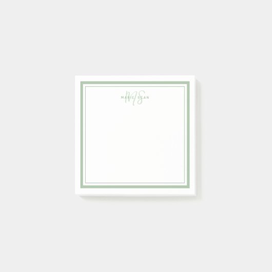 Sage Green Minimalistisch Simple Monogram Two Bord Post-it Klebezettel (Vorderseite)